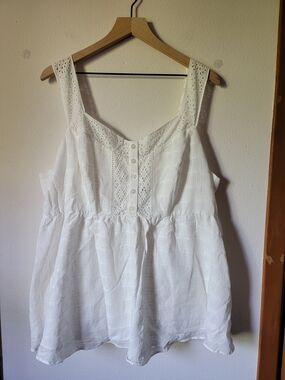 Torrid Babydoll White Eyelet Cotton Botton Front Tank Top